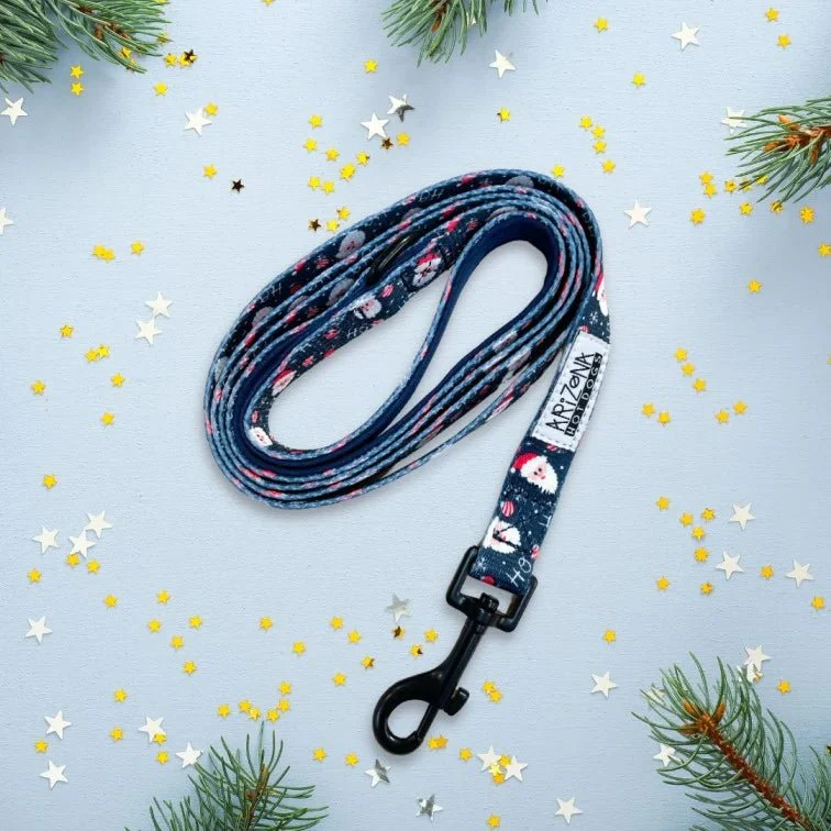 Laisse HoHoHo pour chien Bleu Foncé – Nylon Motif Père Noël