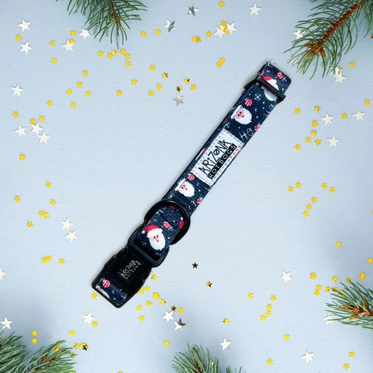 Collier HoHoHo Bleu Foncé – Réglable Nylon Motif Père Noël