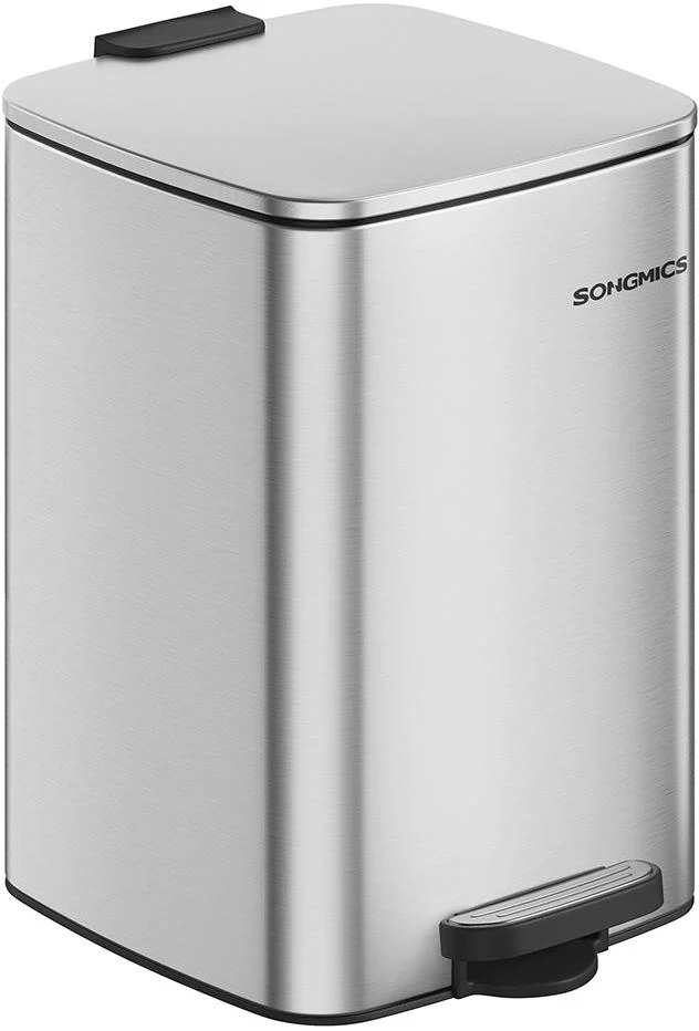 Poubelle de cuisine à pédale 34 x 28,5 x 40,4 cm avec seau intérieur ergonomique style moderne en acier argent métallique 12_0011810