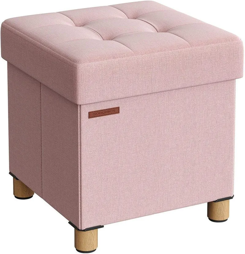 Pouf coffre de rangement tabouret avec repose-pieds pliable banc avec rangement 38 x 38 x 40 cm pour salon chambre 12_0007284