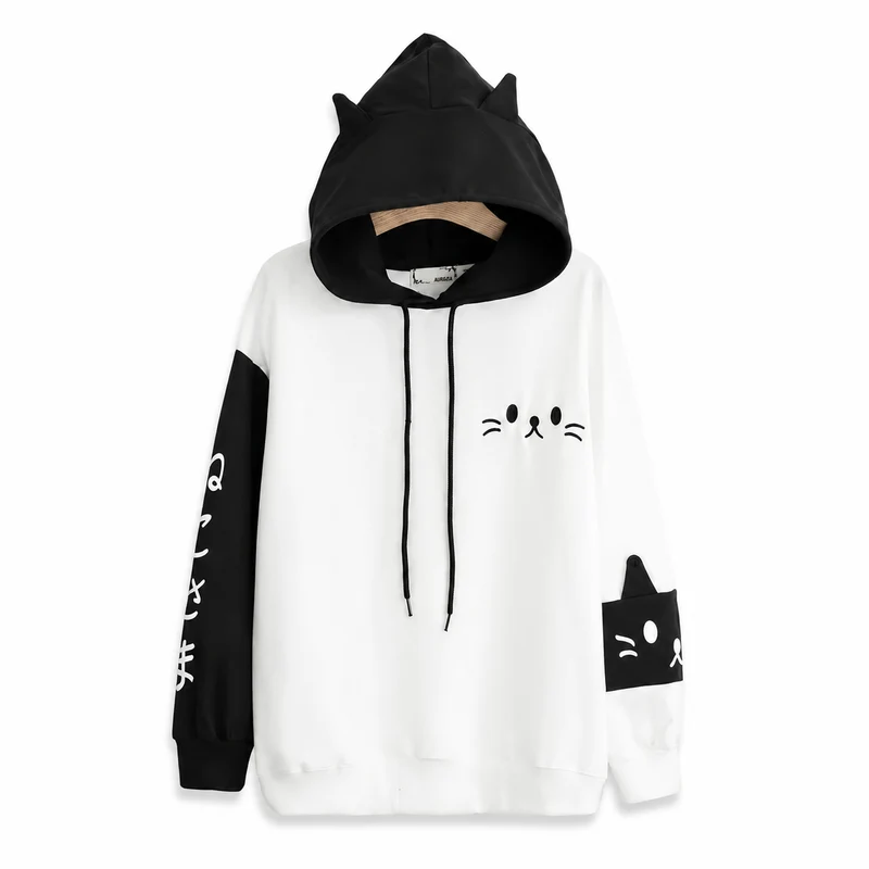 Sweat à capuche à motif de patte de chat pour femme