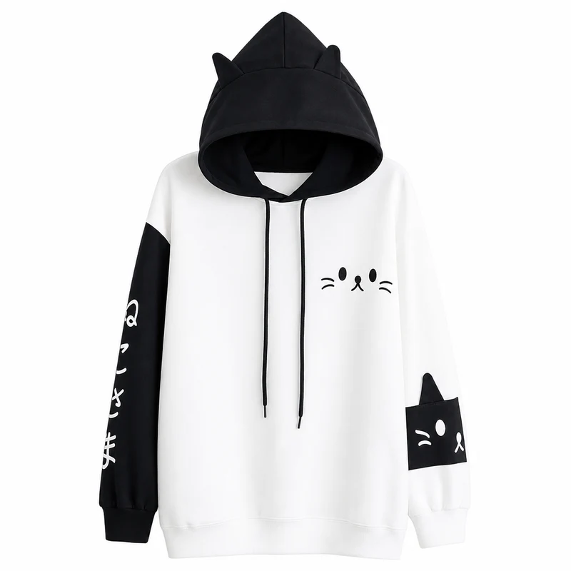 Sweat à capuche à motif de patte de chat pour femme