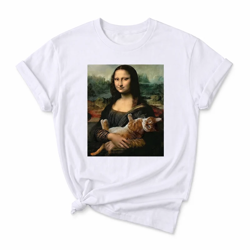 T-shirt Mona Lisa étreignant un chat