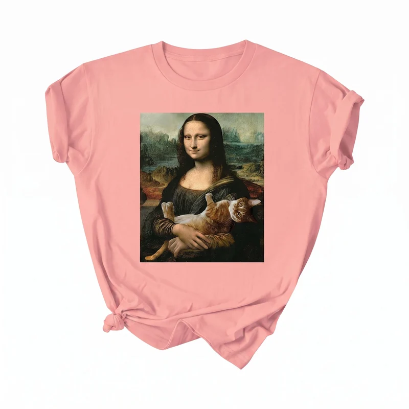 T-shirt Mona Lisa étreignant un chat