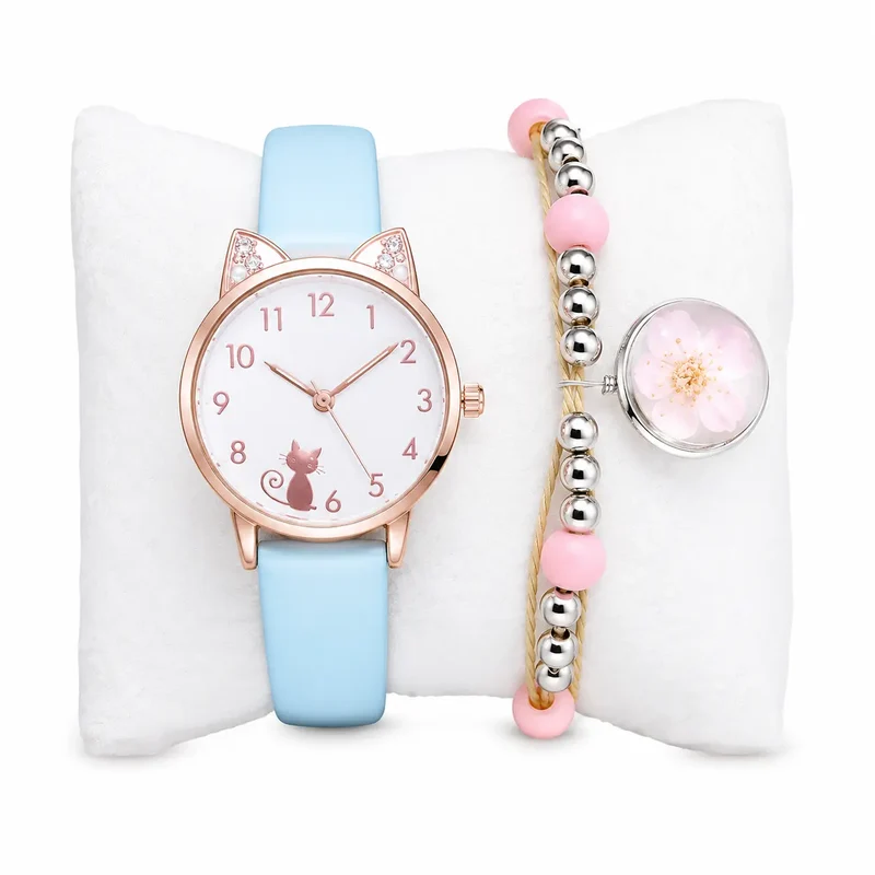 Montre à quartz avec oreilles de chat pour fille