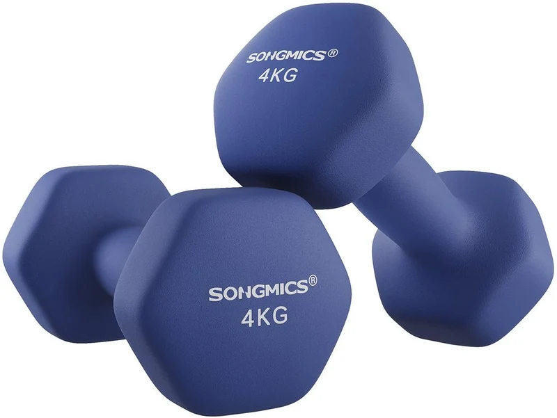 Lot de 2 haltères hexagonaux pour entraînement fitness 20,5 x 9,5 cm en fer bleu 12_0011027