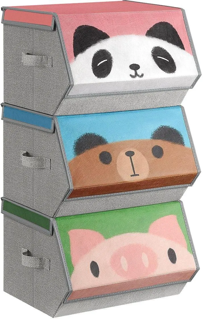 Lot de 3 boîtes de rangement empilables pour chambre d'enfant 38 x 35 x 25 cm finition colorée en carton rose 12_0010827