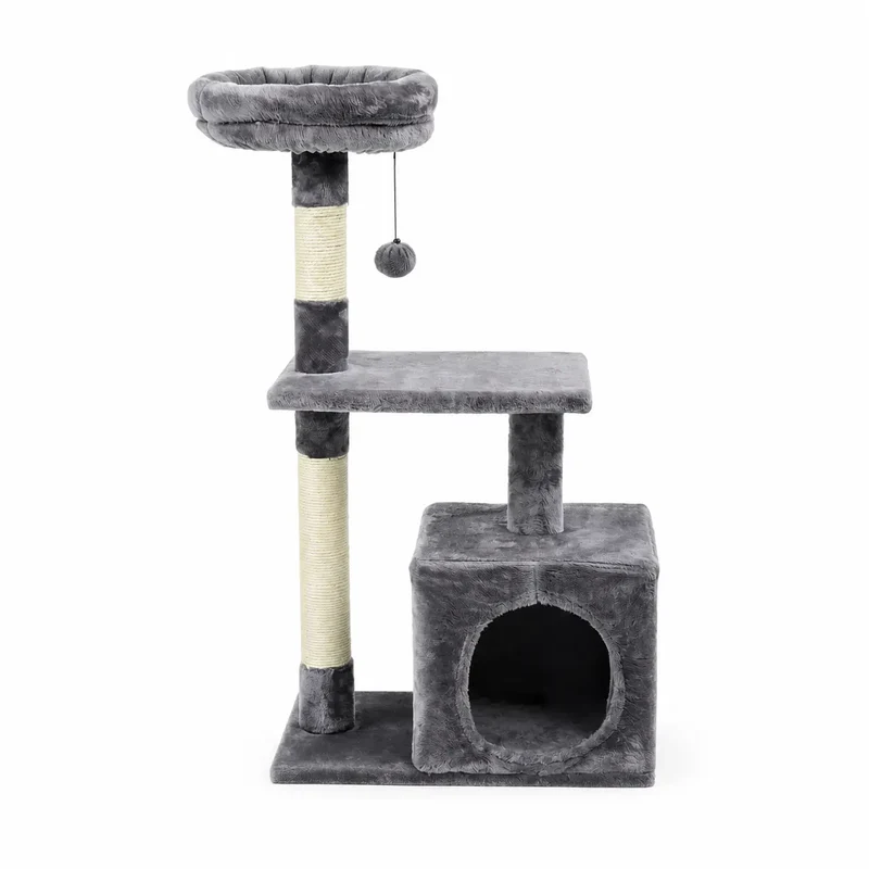 Arbre à chat XXL gris avec plateforme et boule pendante