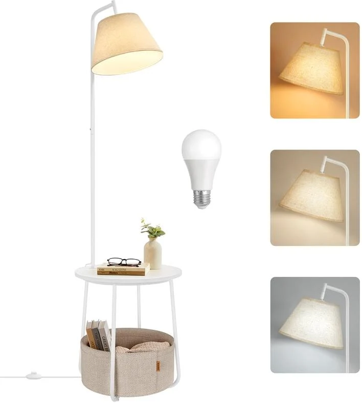 Lampadaire avec table d'appoint design moderne salon 45 cm diamètre 161,5 cm en acier blanc mat 12_0012250