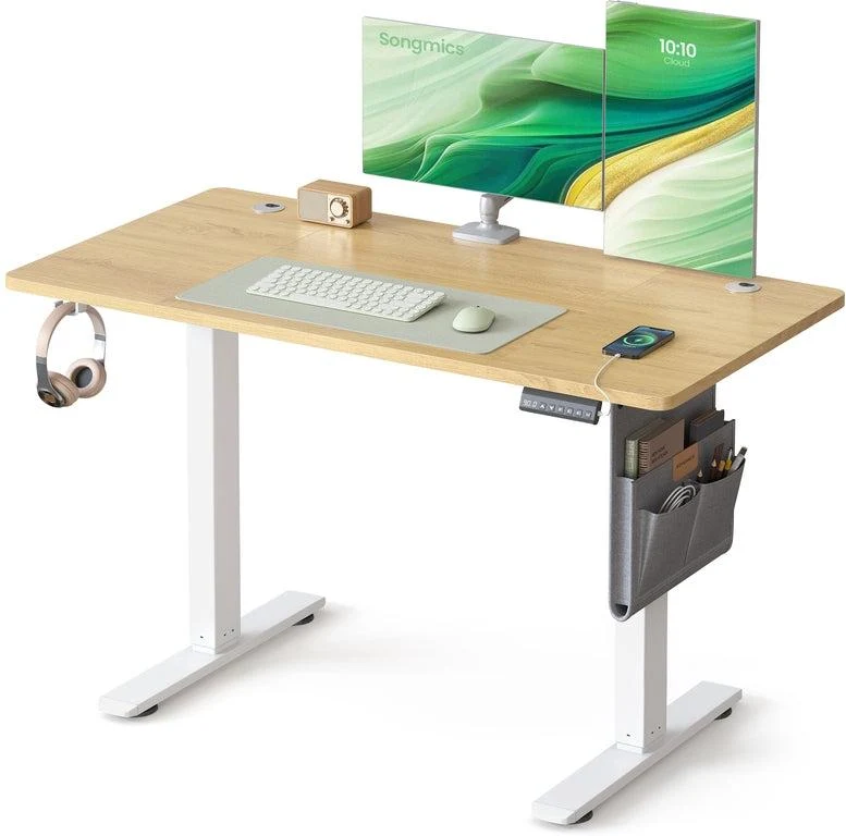 Bureau réglable en hauteur 120 x 60 x 120 cm 4 hauteurs mémorisables finition moderne en aggloméré doré chêne 12_0011770