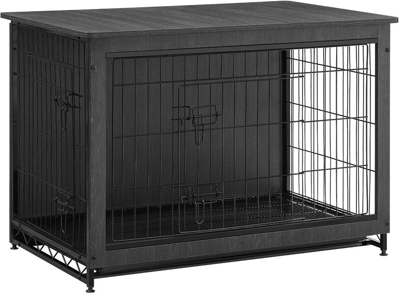 Cage pour chiens moderne avec 2 portes et plateau amovible 98 x 65 x 68 cm en aggloméré noir d'encre 12_0011687