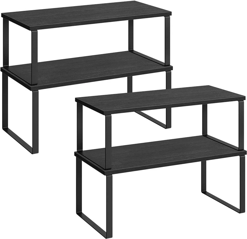 Lot de 4 étagères à épices empilables organisateur de placard extensible 19,5 x 39,7 x 15,8 cm en métal noir 12_0011291