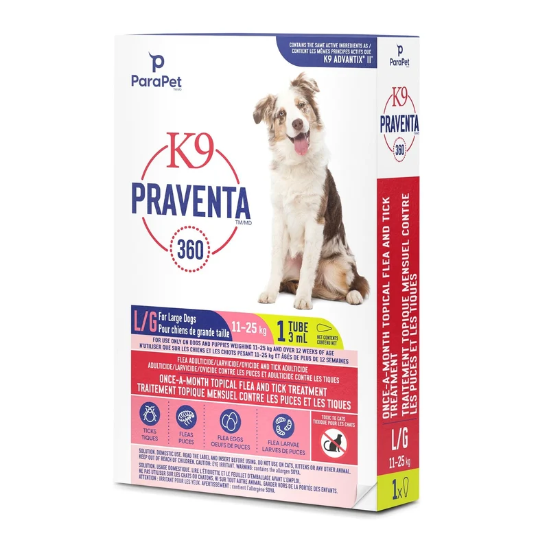 K9 Praventa 360 traitement contre les puces et les tiques pour chiens de grande taille, 11 kg à 25 kg