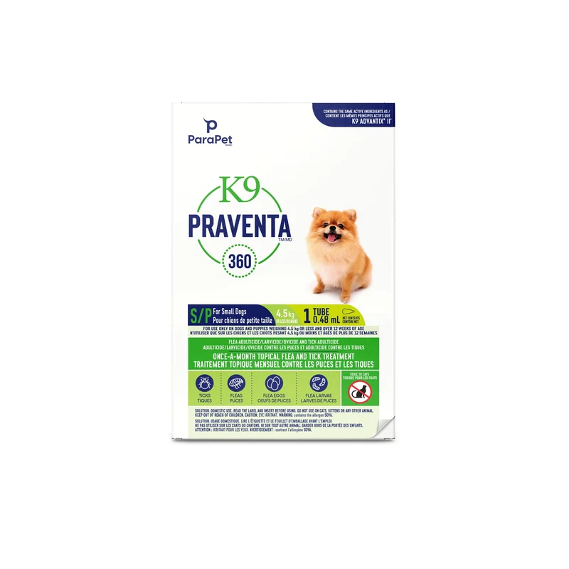 K9 Praventa 360 traitement contre les puces et les tiques pour chiens de petite taille jusqu’à 4,5 kg