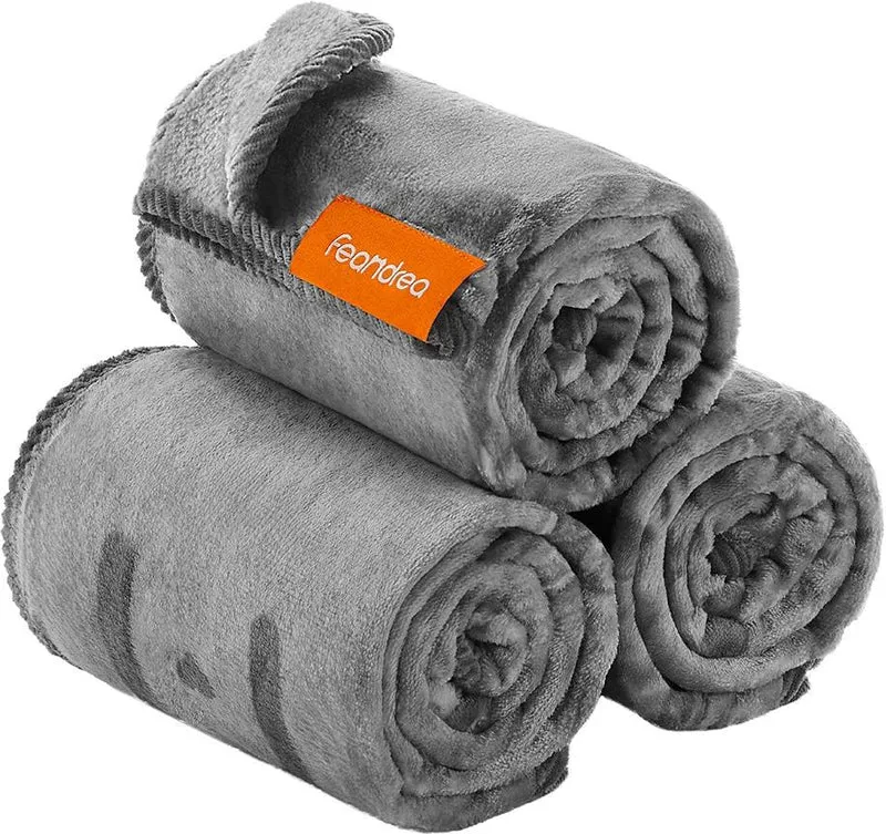 Lot de 3 couvertures pour animaux lavables 102 x 73 cm confort douillet style moderne en flanelle gris 12_0011916