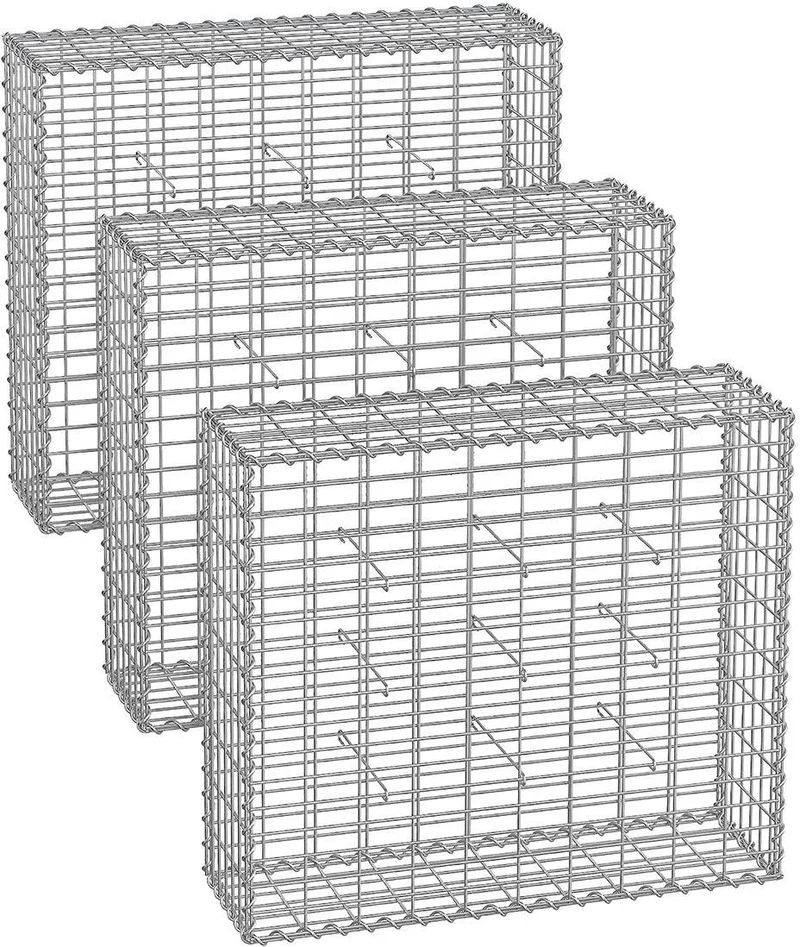 Lot de 3 gabions en acier galvanisé 100 x 90 x 30 cm pour mur décoratif jardin finition argent 12_0010789