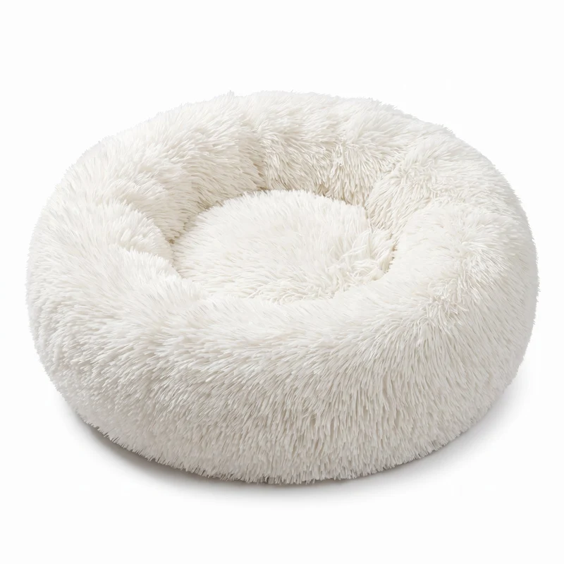 Lit à long poil apaisant en forme de donut pour gros chat
