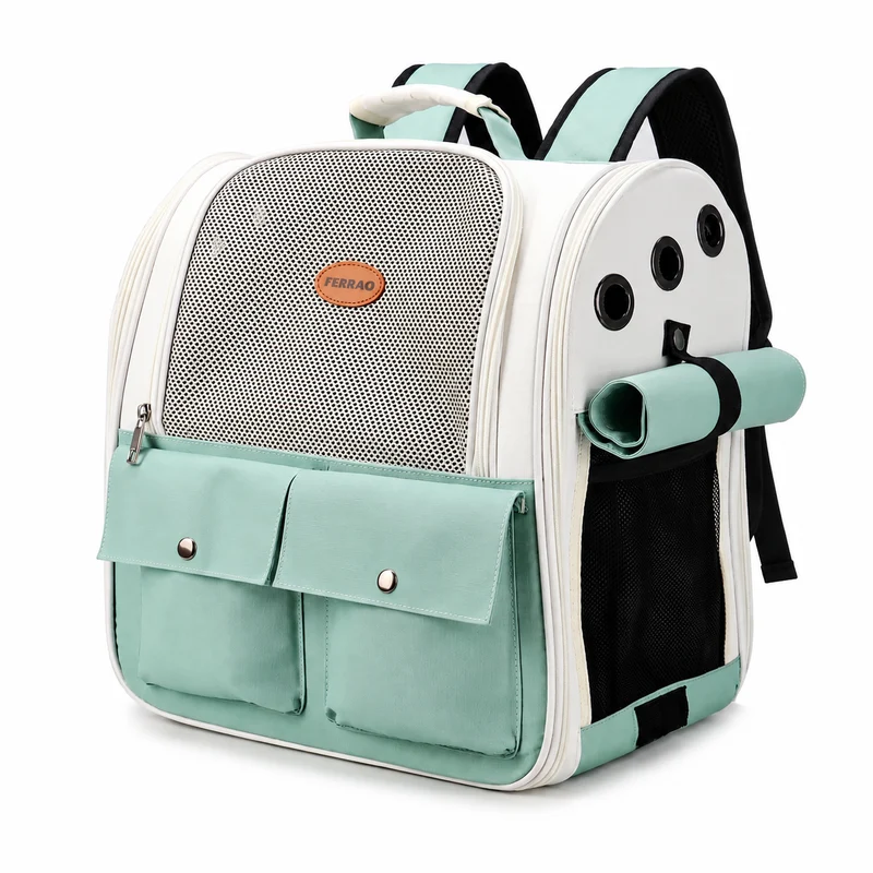 Sac à dos vert pliable et ventilé pour chat