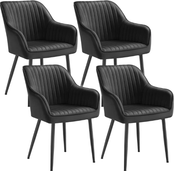 Lot de 4 chaises de salle à manger avec accoudoirs confort rembourrée 60 x 62,5 x 85 cm en velours noir 12_0009977