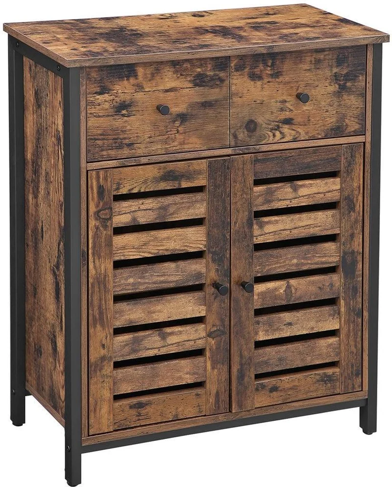 Meuble de rangement avec 1 tiroir et étagères 70 x 30 x 80 cm style industriel pour salon bureau couloir en aggloméré marron rustique 12_0009348