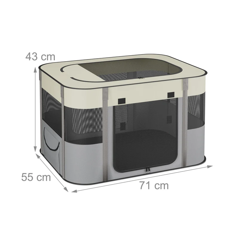 Parc pliable pour chiot intérieur extérieur 60 x 90 x 68 cm transportable avec 3 ouvertures en polyester noir 13_0016860