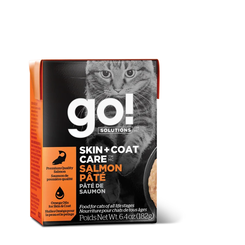 Petcurean Go! Solutions - Chat Soins Peau et Pelage, Pâté de Saumon - Nourriture Humide pour Chats en Tetra Pak