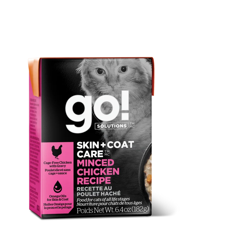 Petcurean Go! Solutions - Chat Soins Peau et Pelage, Poulet Haché - Nourriture Humide pour Chats en Tetra Pak