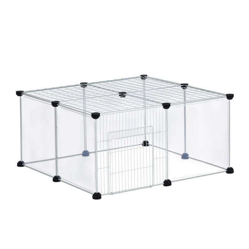 Enclos pour petits animaux extensible assemblage facile jardin 120 x 120 x 60 cm en fer gris 13_0011232