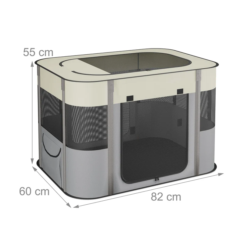 Parc pliable pour chiot intérieur extérieur 60 x 90 x 68 cm transportable avec 3 ouvertures en polyester noir 13_0016861