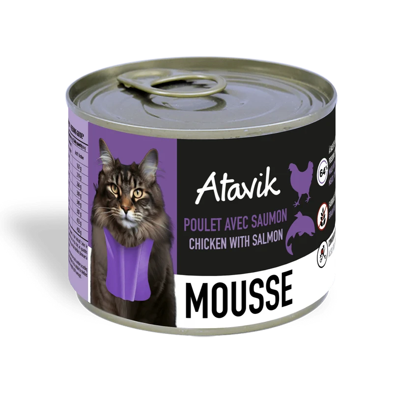 Mousse pour chat sans céréales – Poulet & saumon – Texture ultra légère (200g)