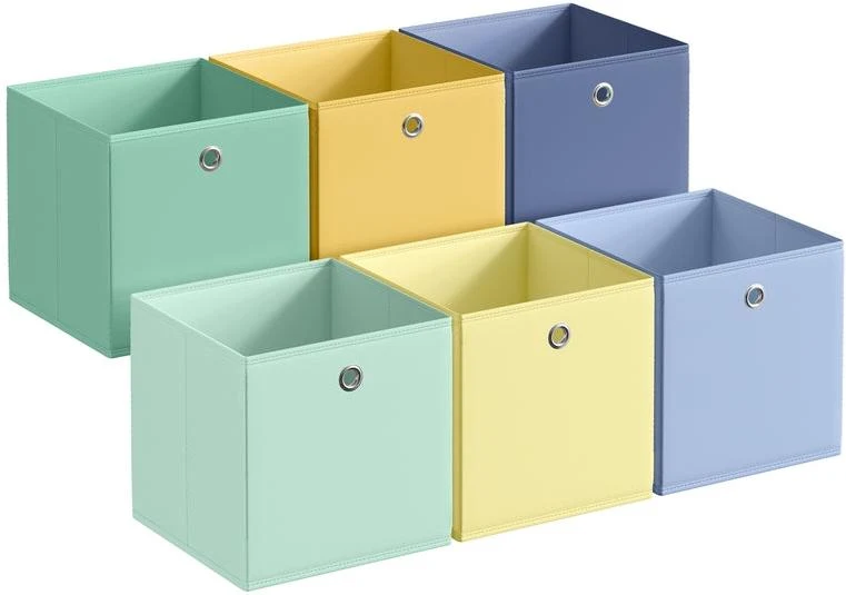 Lot de 6 boîtes de rangement pliables 30 x 30 x 30 cm pour organisateur de chambre salon en tissu doré clair 12_0012359