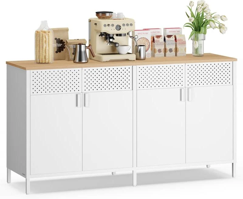 Meuble de rangement buffet double porte aimantée 40 x 141 x 76 cm avec étagère réglable style industriel en aggloméré marron 12_0010261