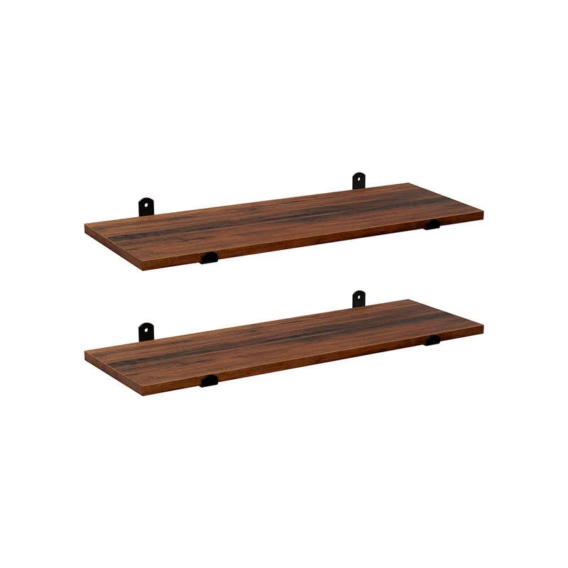 Lot de 2 étagères murales flottantes décoratives 60 x 20 x 7 cm design rétro ambiance chaleureuse en MDF marron 12_0008234