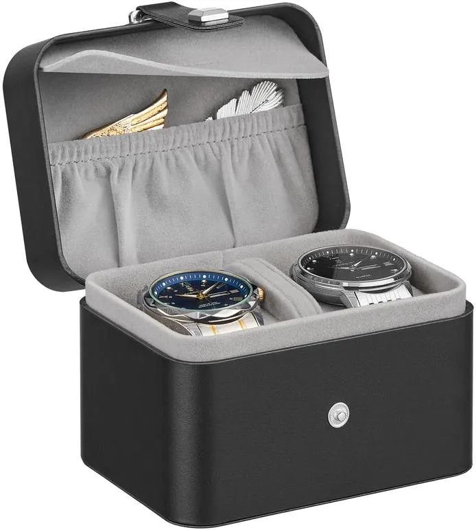 Étui de voyage pour montres 10,1 x 12 x 8,5 cm avec compartiment secret style moderne en plastique noir 12_0012110