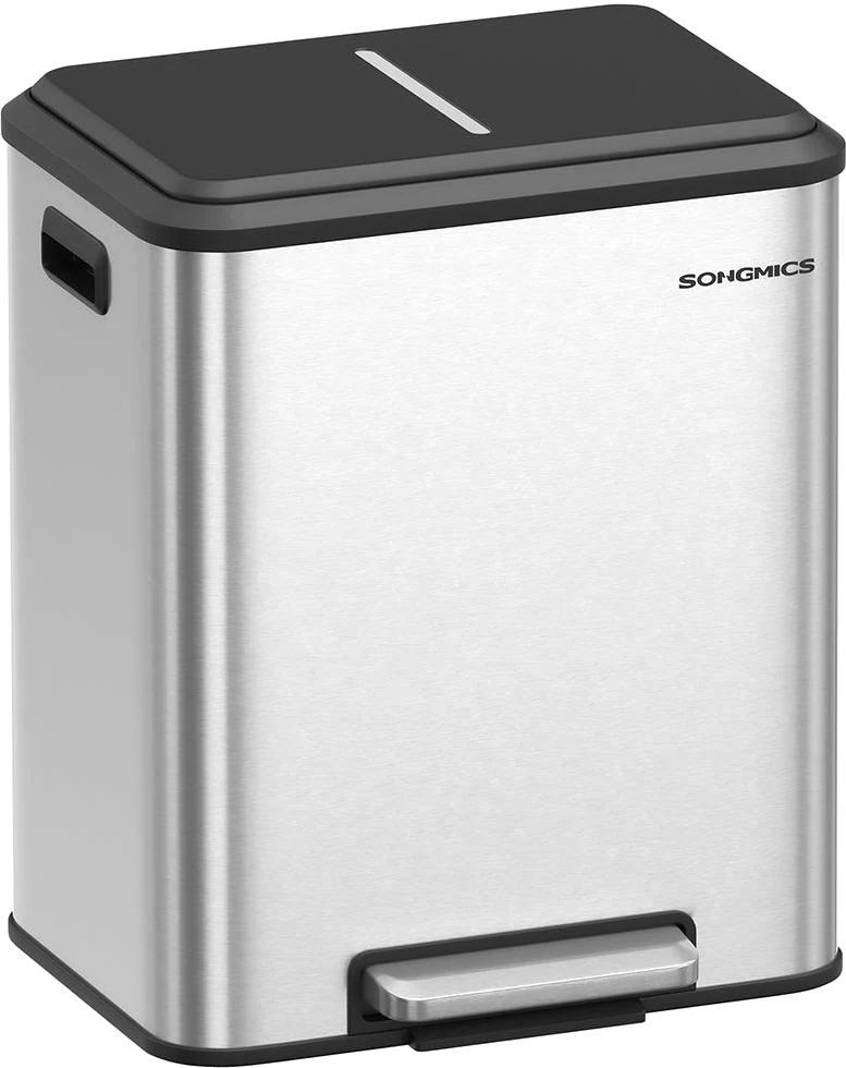 Poubelle de cuisine double recyclage 41,7 x 33,2 x 49,4 cm avec pédale ergonomique design moderne en acier argent 12_0011991