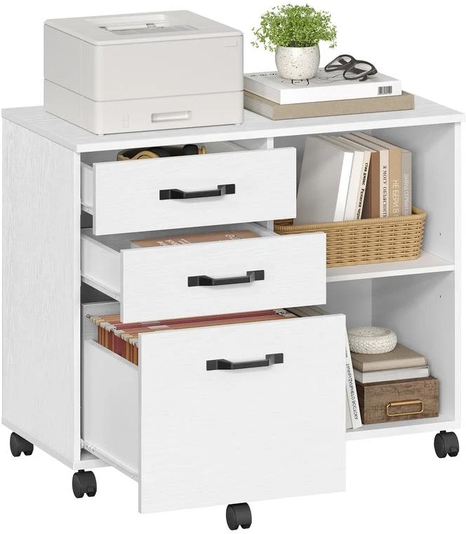 Caisson de rangement à 3 tiroirs bureau 40 x 80 x 66 cm design industriel ambiance cosy en aggloméré blanc boisé 12_0009564