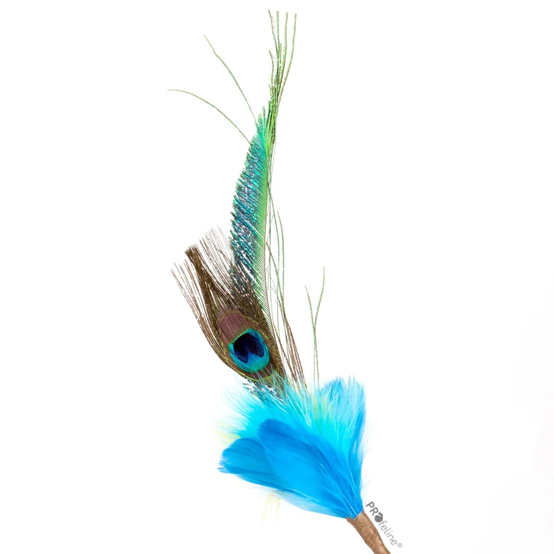 Jouet canne pour chat avec plume de paon