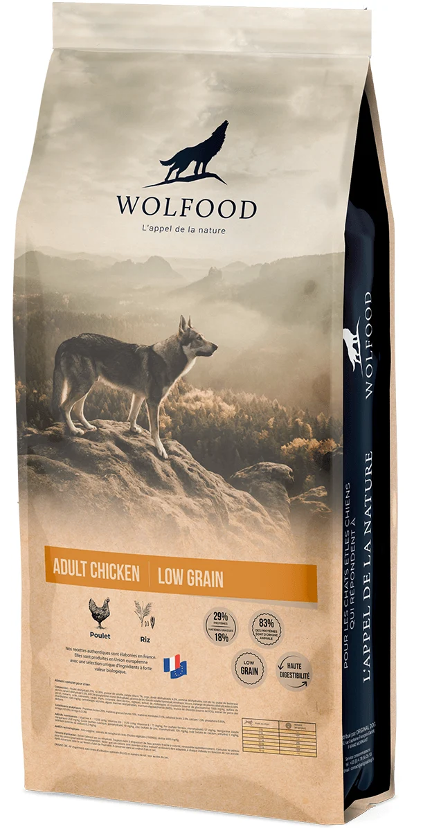 Croquettes Wolfood chien adulte au poulet