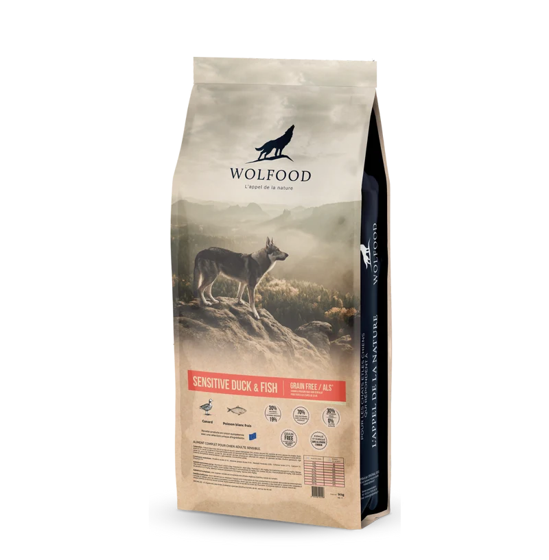Croquettes Wolfood chien Sensitive Canard et Poisson