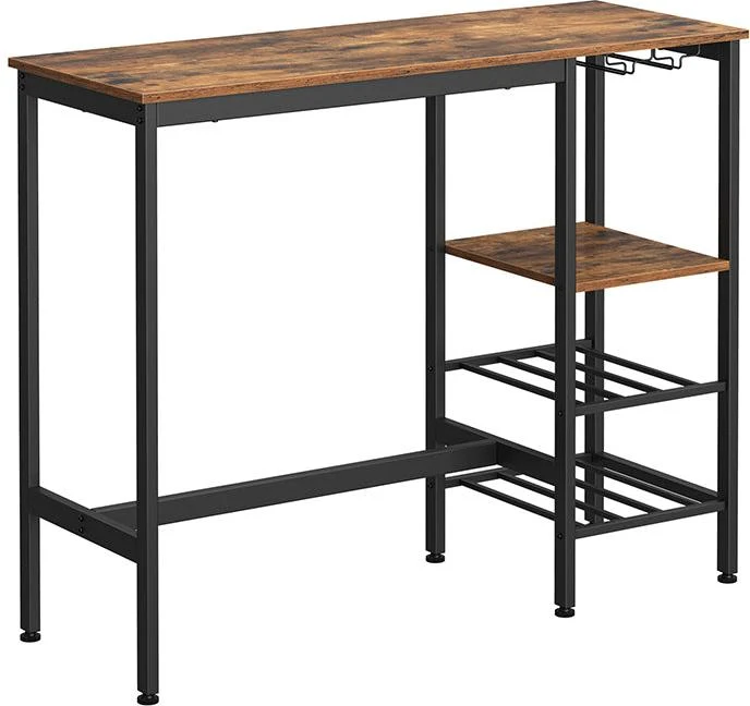 Table haute de bar avec supports pour verres et bouteilles 110 x 40 x 90 cm style industriel en aggloméré marron 12_0009764