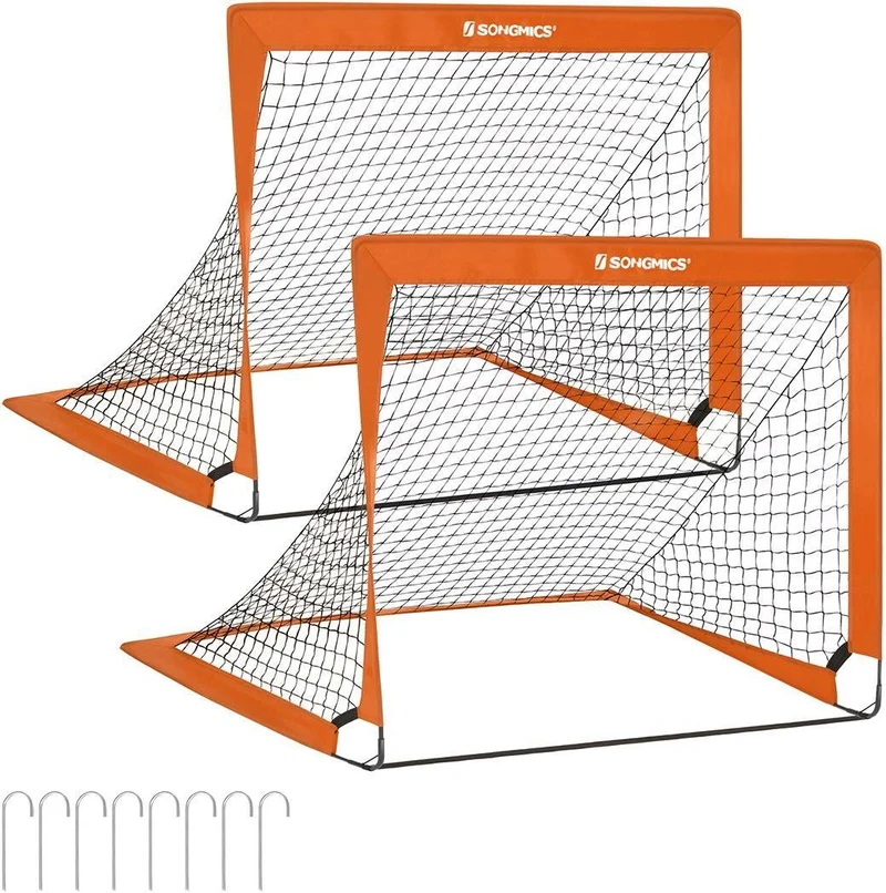 Lot de 2 cages de football pliables montage rapide jardin 90 x 120 x 90 cm en tissu oxford orange 12_0009743