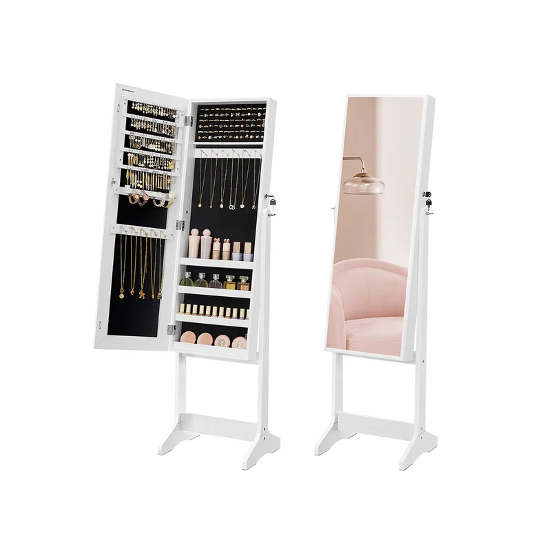 Armoire à bijoux avec miroir inclinable 41,1 x 36,5 x 151,5 cm rangement sécurisé design épuré en MDF blanc 12_0008419