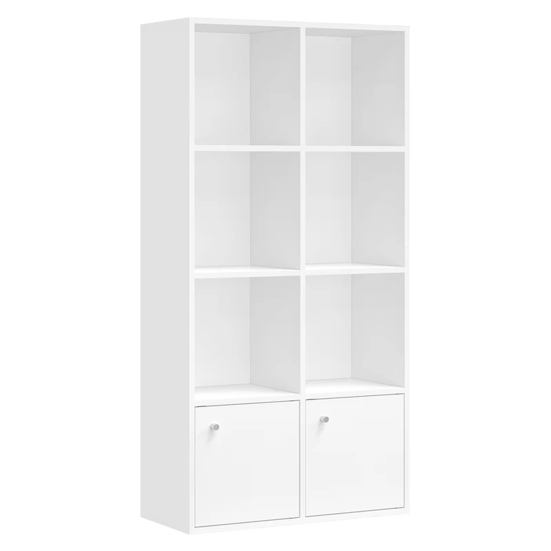 Bibliothèque étagère de rangement pour livres 29 x 65,8 x 130 cm avec 3 placards inférieurs style moderne en aggloméré blanc 12_0008389