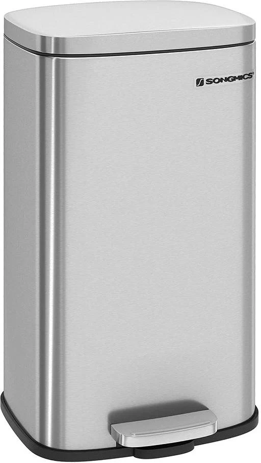 Poubelle de cuisine à pédale en acier inoxydable seau intérieur en plastique volume 30l fermeture en douleur anti-odeurs argent métallisé 12_0007199