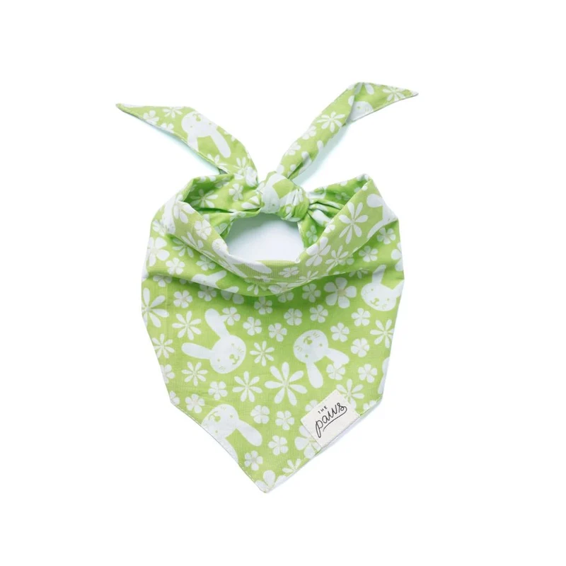 Bandana pour chien Skippy en coton – Motif Lapins et Fleurs 🐇🌷