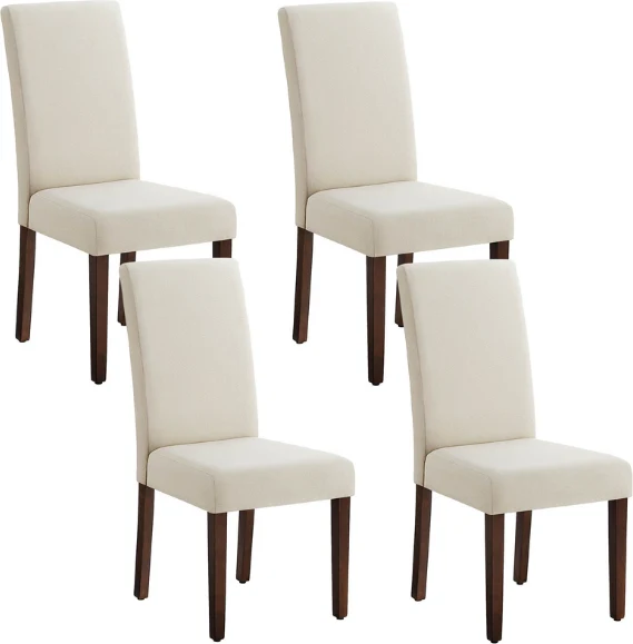 Lot de 2 chaises de salle à manger haut dossier assise épaisse 58 x 48 x 100 cm en bois d'hévéa blanc crème 12_0013054
