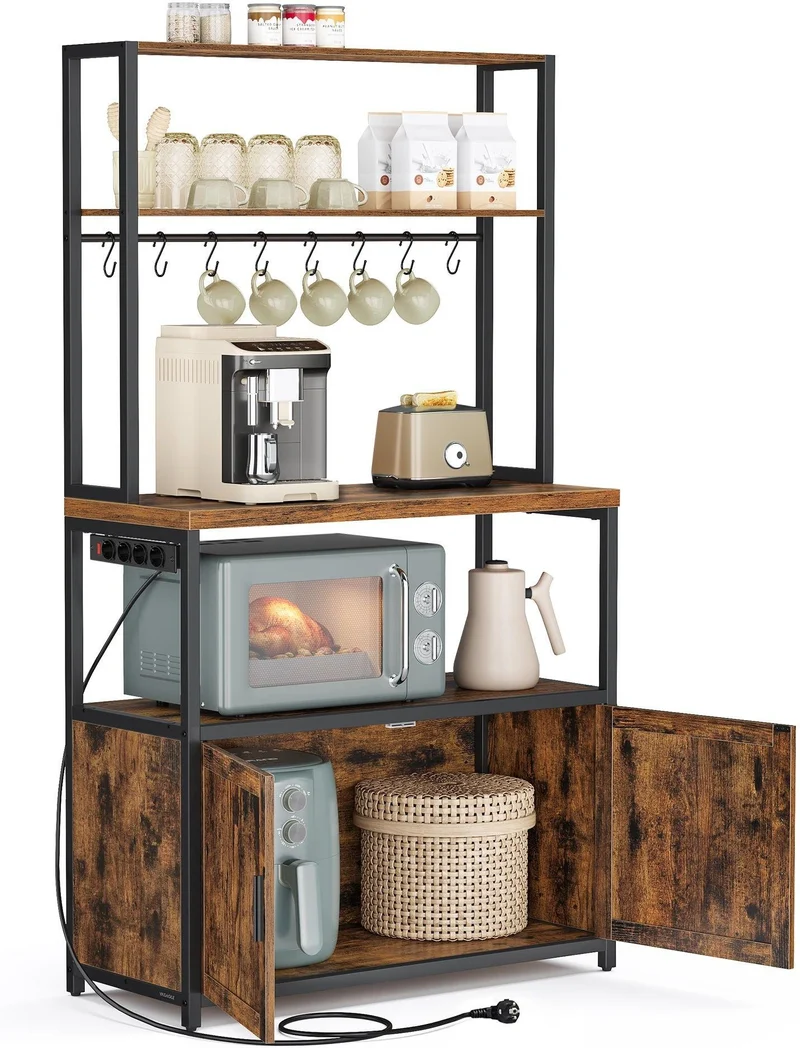 Étagère de cuisine avec support micro-ondes 40 x 80 x 170 cm pratique et moderne ambiance rustique en aggloméré marron 12_0012177