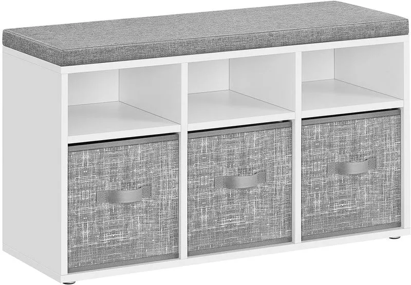 Banc à chaussures organisateur avec 6 compartiments et 3 étagères réglables 30,3 x 87 x 48 cm style épuré entrée en aggloméré blanc 12_0011850