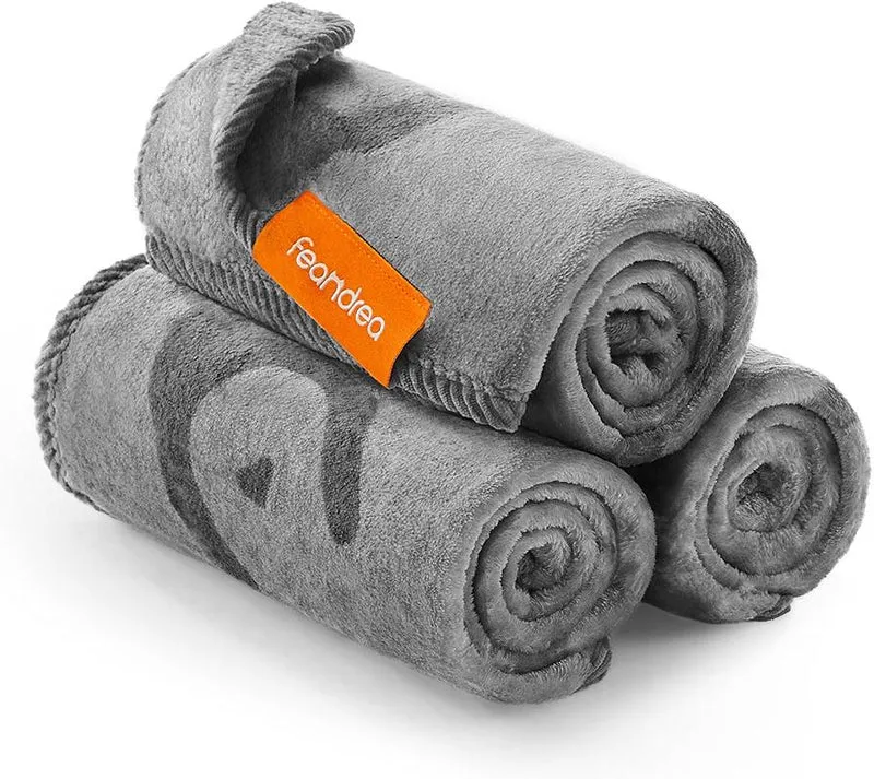 Lot de 3 couvertures pour animaux lavables 152 x 127 cm confortables style moderne en flanelle gris 12_0011816