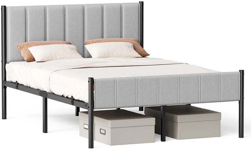 Cadre de lit simple avec tête de lit rembourrée 90 x 190 cm montage facile design moderne en acier gris 12_0012598